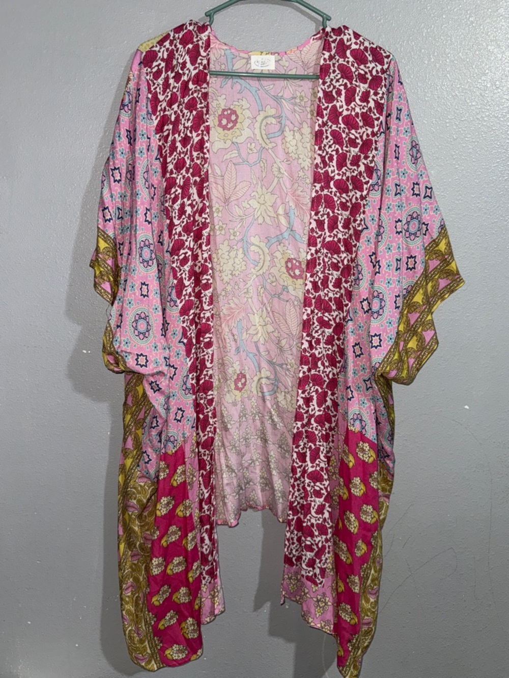Elizabeth Gillett Boho Patchwork Floral Kimono - Pink Multi